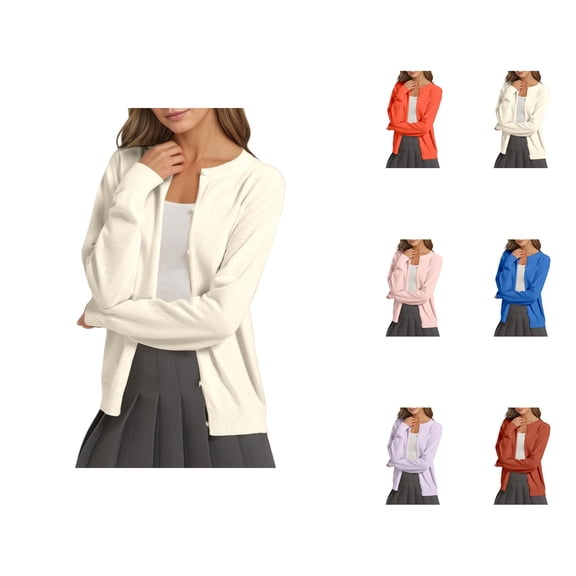 Women's Lightweight Knit Cardigan Solid Color Round Neck Open Front Sweater Casual Loose Fit Thin Cover Up Outerwear Cardigan Sweaters for Women