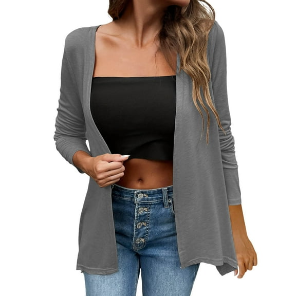 Women's Lightweight Knit Cardigans Long Sleeve Comfy Open Front Draped Cardigan for Spring Fall Casual Outwear (2XL, Gray)