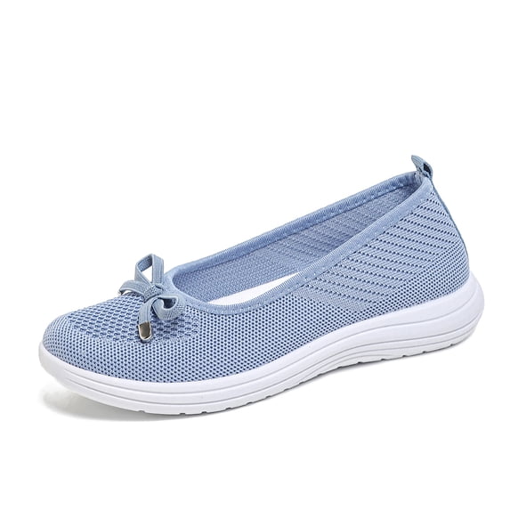 Women's Lightweight Knit Slip On Walking Shoes Comfortable Low Top Wedge Loafers Breathable Non Slip Ballet Flats Blue Size 6