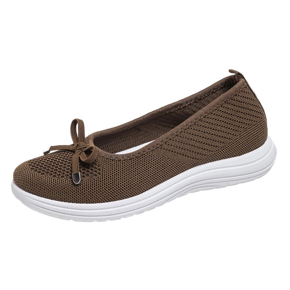 Women's Lightweight Knit Slip On Walking Shoes Comfortable Low Top Wedge Loafers Breathable Non Slip Ballet Flats Brown Size 6