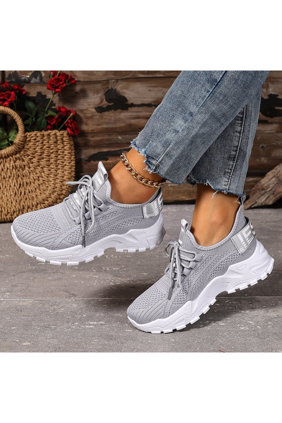 Women’s Lightweight Knit Sneakers, Breathable Mesh Walking & Running Shoes, Cushioned Platform Slip-On Trainers with Lace-Up Design for Daily Wear, Travel, Gym, Casual Street Style