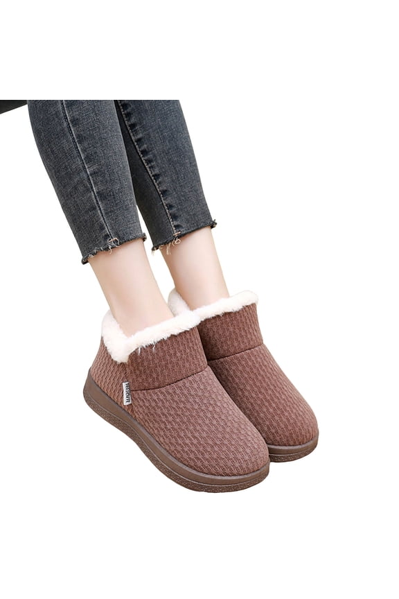 Women's Lightweight Knit Snow Boots Plush Warm Slip On High Top House Slippers Faux Furry Lined Non Slip Ankle Booties Red 8