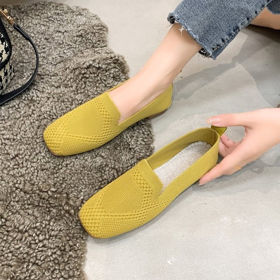 Women's Lightweight Knitted Loafers Casual Flat Shoes Comfortable Boat Shoes Flat Bottomed Breathable Shoes