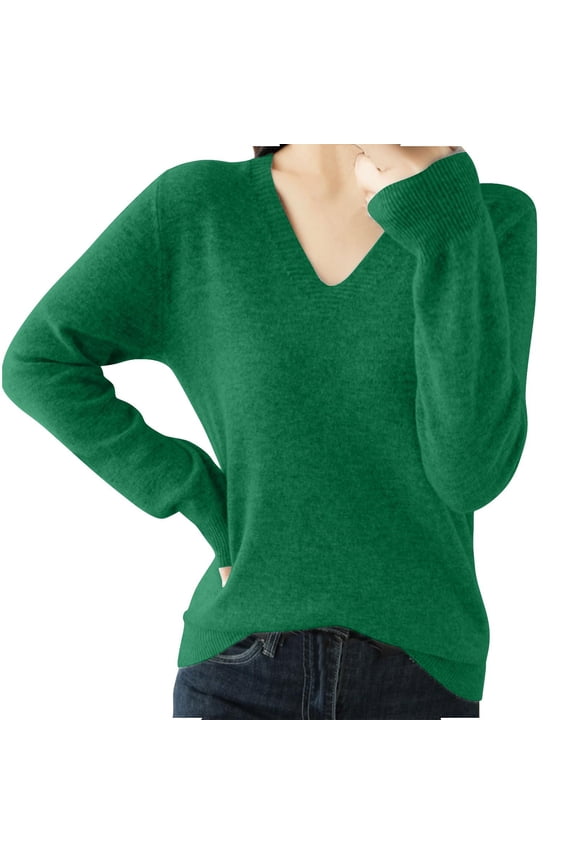 Women's Lightweight Knitted Sweaters Long Sleeve V Neck Pullover Tops Casual Warm Jumper Sweatshirt Simple Plain Sweater Business Work Commuting Blouse Stylish Cozy Outfit Top