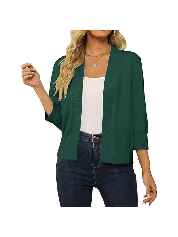 Women's Lightweight Lace Crochet Cardigan 3/4 Sleeve Knit Shawl Top Woman Long Sweater Cardigan Open Back Sweaters Wool Trench Coat Jacket Long Coat for Women Long Sweater Coats for Women Length Women