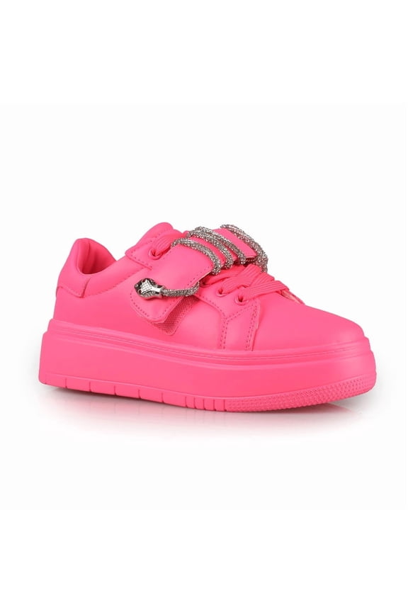 Women’s Lightweight Leon Pink Platform Fashion Sneakers with Rhinestone DetailLightweight Platform Fashion Sneakers with Rhinestone Detail