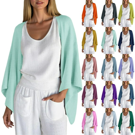 Women's Lightweight Linen Cardigan,Vibrex 3/4 Sleeve Open Front Loose Fit Shrug Top - Available in 15 Colors Womens Cardigan Save up to 50%