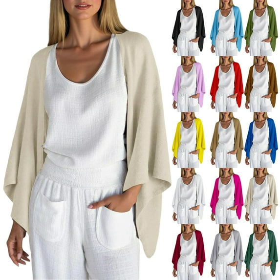 Women's Lightweight Linen Cardigan,Vibrex 3/4 Sleeve Open Front Loose Fit Shrug Top - Available in 15 Colors Womens Cardigan Save up to 50%