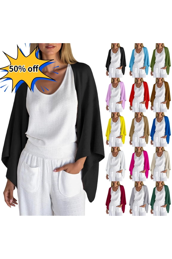 Women's Lightweight Linen Cardigan,Vibrex 3/4 Sleeve Open Front Loose Fit Shrug Top - Available in 15 Colors Womens Cardigan Save up to 50%