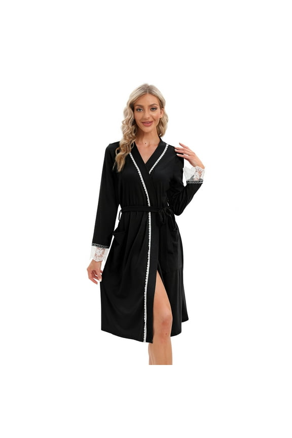 Women's Lightweight Long Bathrobe Soft Kimono Spa Bathrobe Sleepwear Full-Length Rob Ladies Loungewear