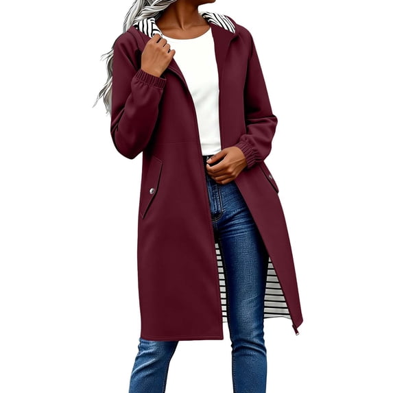 Women's Lightweight Long Rain Jacket Packable Waterproof Raincoat Hooded Outdoor Trench Coats Travel Windbreaker(Wine,S)