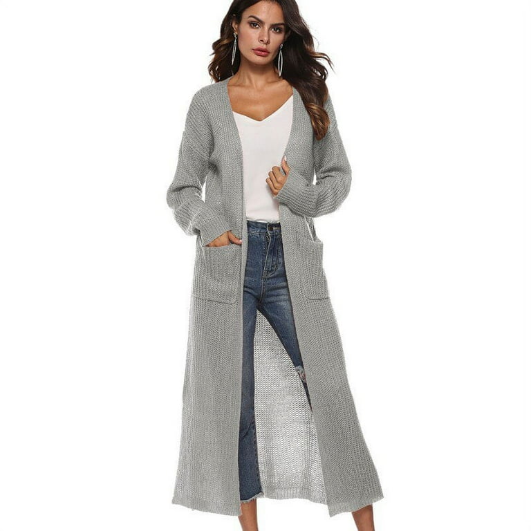 Women s Lightweight Long Sleeve Cardigan Sweaters Irregular Split Open Front Thin Knit Sweater with Pockets