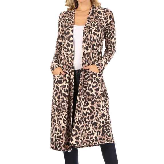 Women's Lightweight Long Sleeve Casual Open Front Relaxed Fit Printed Midi Long Cardigan