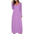 thumbnail image 1 of Women's Lightweight Long Sleeve Maxi Dress Scoop Neck Solid Color Loose T-Shirt Casual Dress Perfect for Summer Daily and Weekend Wear, 1 of 5