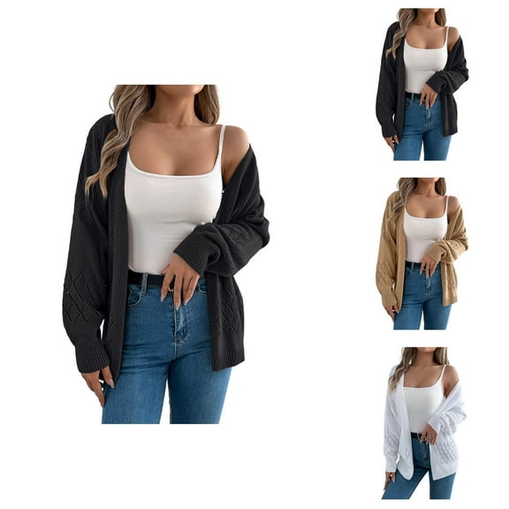 Women's Lightweight Long Sleeve Open Front Cardigan Solid Color Lace Knit Sweater Casual Oversized Coat For Spring Fall Winter Cardigan Sweaters for Women