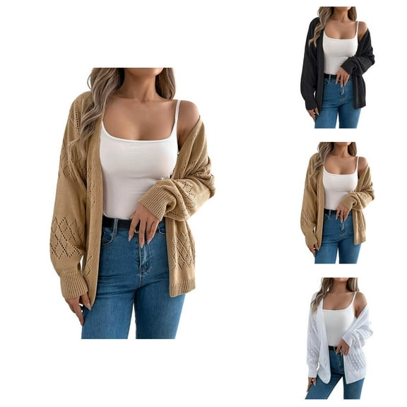 Plus Size Cardigan for Women Lightweight Casual Open Front Cardigans Women's Long Sleeve Solid Color Lace Knit Sweater Oversized Coat For Spring Fall Winter