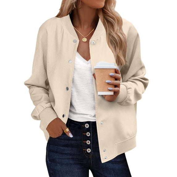 Women's Lightweight Long Sleeve Stand Collar Shacket Coat Jacket with Side Pockets Loose Fit Casual Fall Winter Outerwear | CSEONE,Beige XL