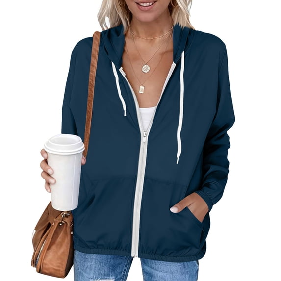 Women's Lightweight Long Sleeve Sun Protection Jacket with Hood and Front Zipper