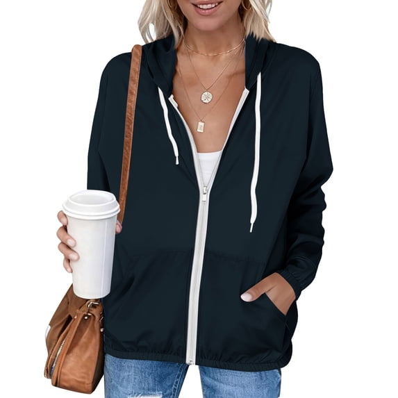 Women's Lightweight Long Sleeve Sun Protection Jacket with Hood and Front Zipper