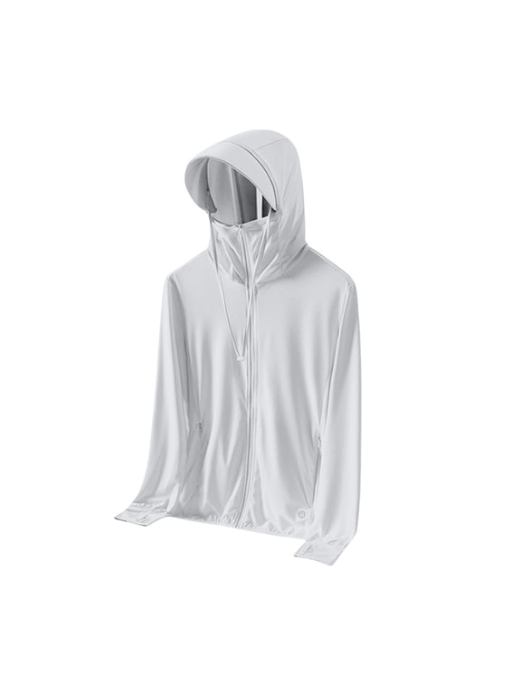 Women's Lightweight Long Sleeve Sun Protective Jacket with Detachable Hood and Security Pockets, Quick-Drying UV Blocking Fabric for Hiking, Outdoor Adventures and Daily Sun Protection White XXXXL