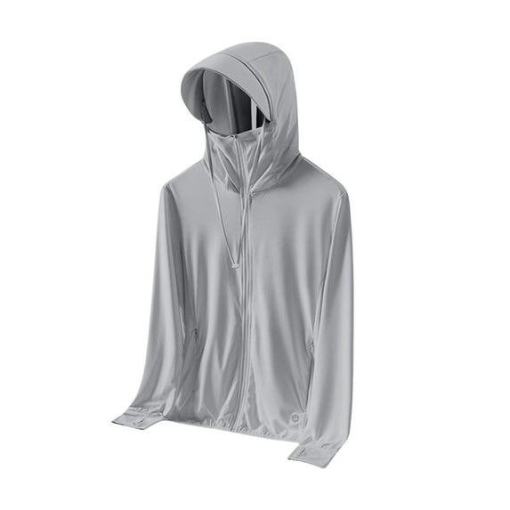 Women's Lightweight Long Sleeve Sun Protective Jacket with Detachable Hood and Security Pockets, Quick-Drying UV Blocking Fabric for Hiking, Outdoor Adventures and Daily Sun Protection Grey L