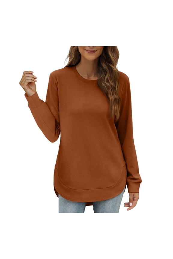 Women's Lightweight Long Sleeve Sweatshirt Solid Color Asymmetrical Hem Comfortable Casual Pullover Soft Breathable Fabric Loose Fit Tops
