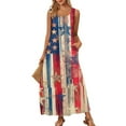 thumbnail image 1 of Women's Lightweight Long Sundress Sleeveless Round Neck Design, Patriotic Print for Beach Vacations and Casual Wear,Wine L, 1 of 5
