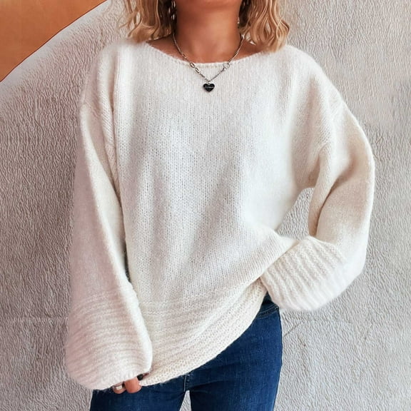 Women's Lightweight Loose Fit Knit Sweater Round Neck Long Sleeve Fall Layering​​ Tops