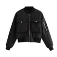 thumbnail image 1 of Women's Lightweight Multiple Pockets Zip Up Bomber Jacket Casual Flight Crop Jackets Motorcycle Moto Biker Coat, 1 of 5