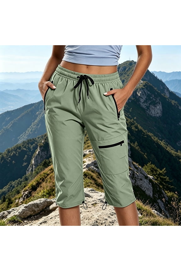 Women's Lightweight Nylon Cargo Pants with Zipper Pockets, Mid Elastic Waist, Quick Dry Outdoor Hiking Trousers, Summer Travel Climbing Athletic Pants | VerBelle,Army Green 3XL