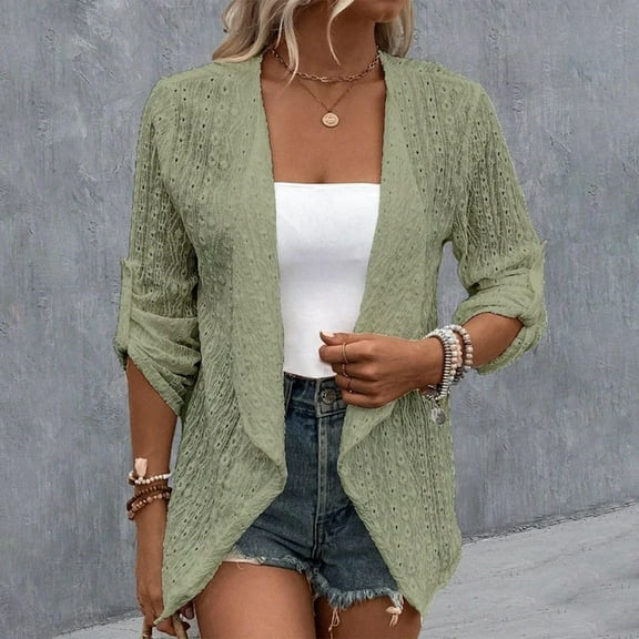 Women's Lightweight Open Front Cardigan Casual 3/4 Sleeve Knit Sweater for Spring and Summer, Pink