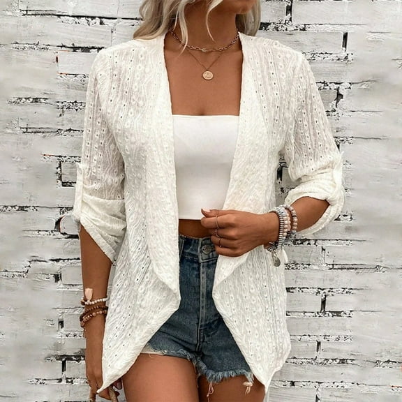 Women's Lightweight Open Front Cardigan Casual 3/4 Sleeve Knit Sweater for Spring and Summer, Pink