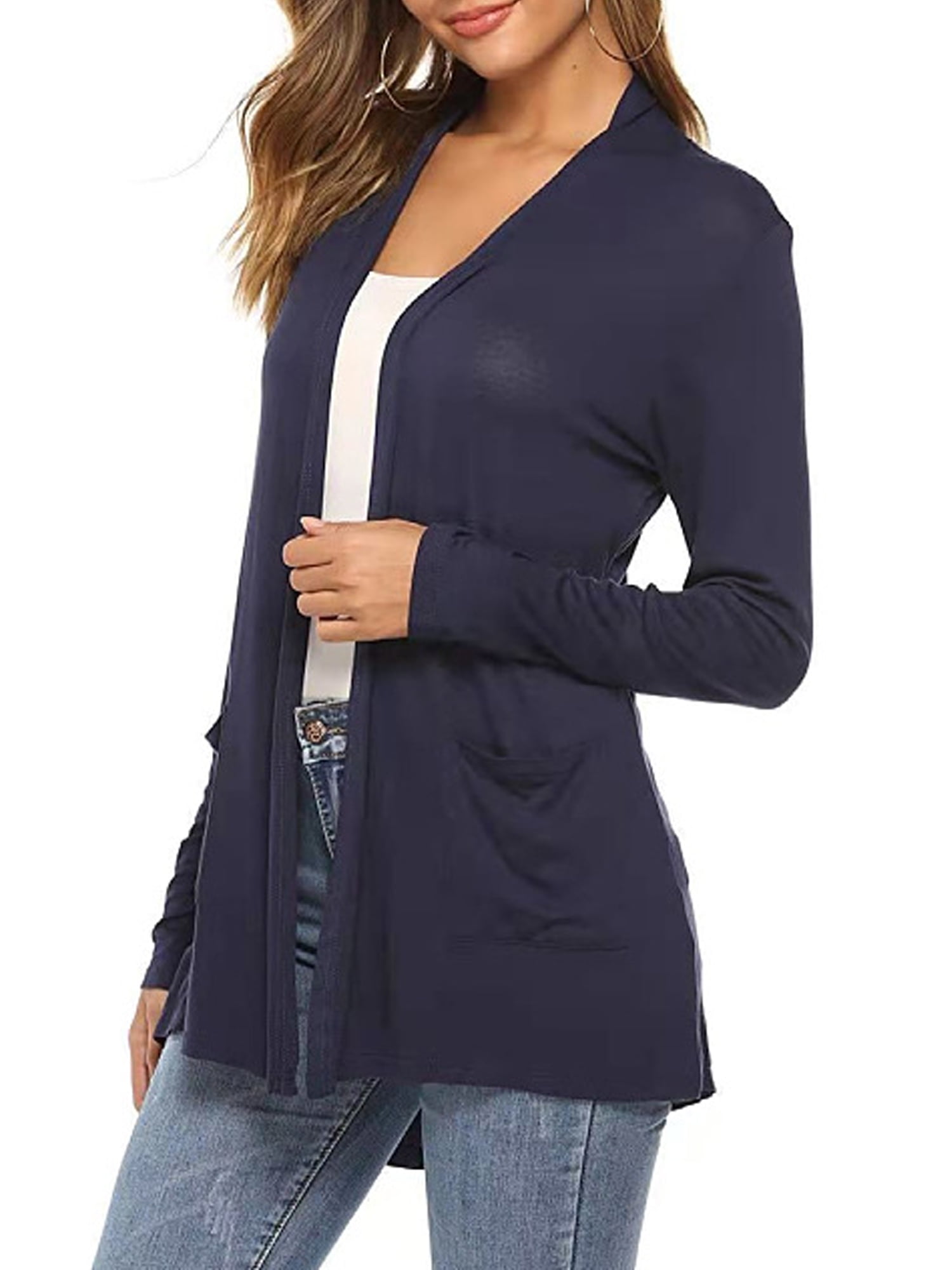 Women's Lightweight Open Front Cardigans 3/4 Sleeve Casual Soft Drape ...