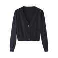 thumbnail image 1 of Women's Lightweight Open Front Cardigans New Cotton Sweaters for Women Oversized Cardigan Knitted Button down Fall Long Sleeve Cropped Lightweight Coat Black XL, 1 of 3