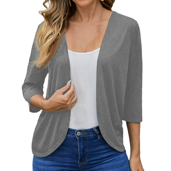 Women's Lightweight Open Front Knit Cardigans 3/4 Sleeve Casual Soft Drape Summer Cardigan