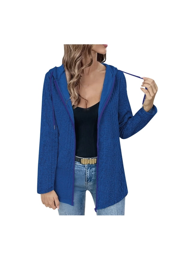 Women's Lightweight Open Front Long Sleeve Cardigan, Button Down Hooded Zip Up Casual Sweater, Fall Winter Loose Fit Knit Cover Up for Daily Wear and Outdoor Activities Blue XXL