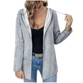 thumbnail image 1 of Women's Lightweight Open Front Long Sleeve Cardigan, Button Down Hooded Zip Up Casual Sweater, Fall Winter Loose Fit Knit Cover Up for Daily Wear and Outdoor Activities Grey XL, 1 of 7
