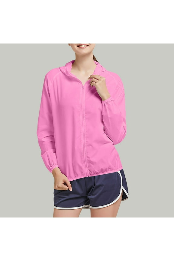 Women's Lightweight Outdoor Jacket Breathable Waterproof Sunscreen Rain Jacket with Hood for Hiking Travel 4XL