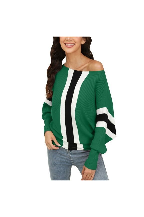 Women's Lightweight Oversized Boat Neck Sweaters Tops Dolman Batwing Sleeve Ribbed Knitted Pullovers