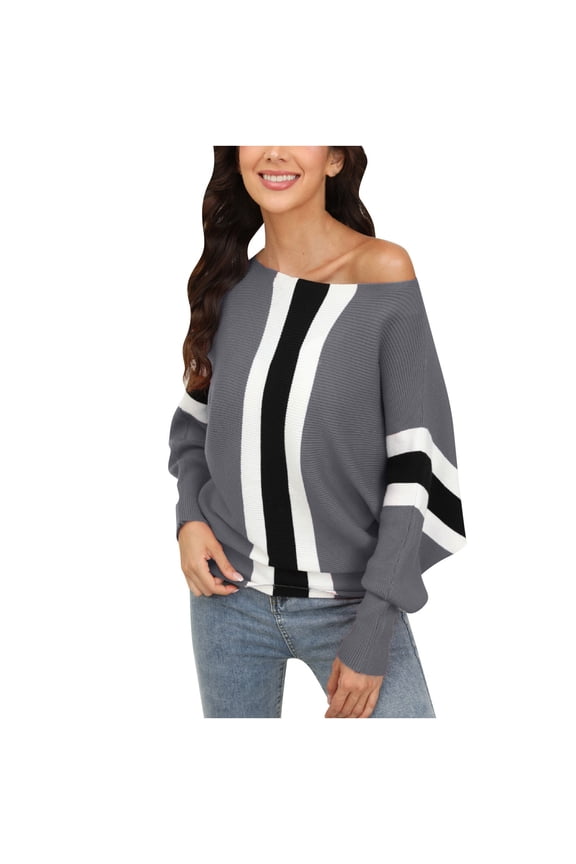 Women's Lightweight Oversized Boat Neck Sweaters Tops Dolman Batwing Sleeve Ribbed Knitted Pullovers