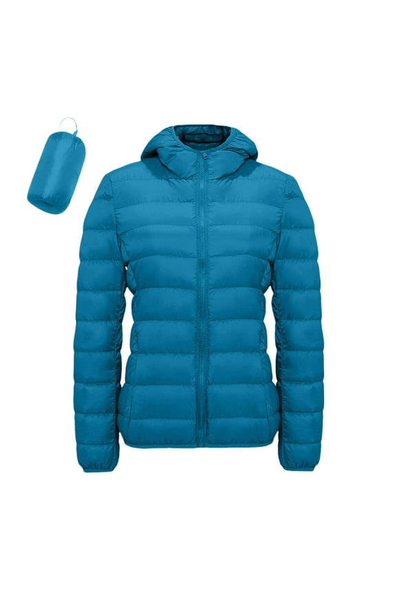 Women's Lightweight Packable Down Jacket, Slim Fit Korean Style Puffer Coat, Warm Hooded Quilted Jacket, Compact Travel Down Coat, Winter Insulated Outerwear, Portable Thermal Coat Blue XXXXXXXXL
