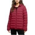thumbnail image 1 of Women's Lightweight Packable Puffer Jacket - Quilted White Duck Down Warm Winter Coat, Hooded Zip Up Stand Collar Outwear with Pockets, 1 of 5