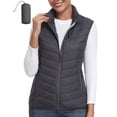 thumbnail image 1 of Women's Lightweight Packable Puffer VestWarm Quilted Windproof Sleeveless Jacket with 5 Zipper Pocketsfor Golf Hiking Travel Casual Wear Grey 2XL, 1 of 8