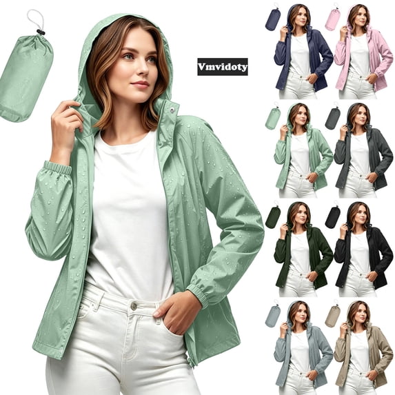 Women's Lightweight Packable Rain Jacket Waterproof with Hood S-3XL | Windbreaker Outdoor Active Travel Raincoat, Packable Waterproof Raincoat for Outdoor, Camping, Fishing, Running Green M