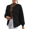 thumbnail image 1 of Women's Lightweight Padded Jacket Casual Long Sleeve Solid Button Ladies Blouse Coat Outwear Jacket Black XL, 1 of 3