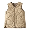thumbnail image 1 of Women's Lightweight Padded Sleeveless Vest Solid Basic Layering Quilted Gilet Loose Fit Fall Winter Casual Warm Waistcoat with Pocket Khaki, 1 of 5
