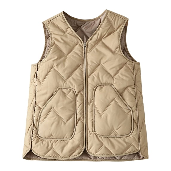 Women's Lightweight Padded Sleeveless Vest Solid Basic Layering Quilted Gilet Loose Fit Fall Winter Casual Warm Waistcoat with Pocket Khaki