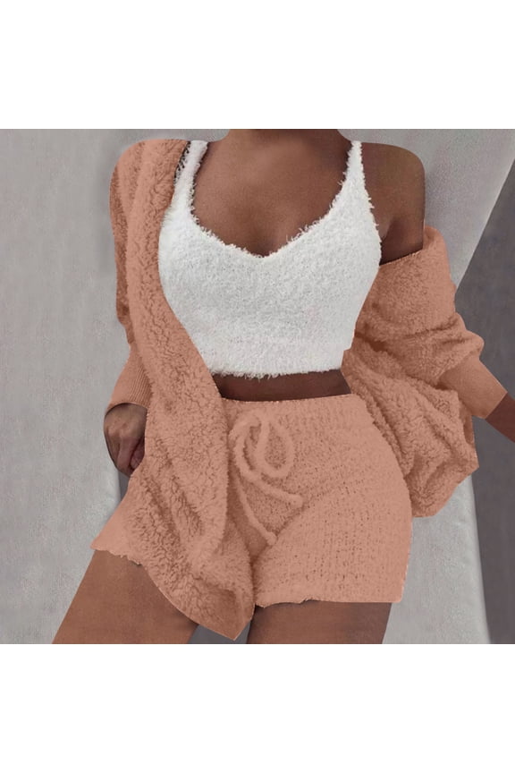 Women's Lightweight Pajama Set Double Sided Velvet Hooded Two Piece Jacket and Pants