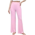 thumbnail image 1 of Women's Lightweight Pants Elastic High Waist Straight Leg Solid Color Pants Breathable Comfy Long Pants With Pockets (XXL, Pink), 1 of 2