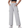 thumbnail image 1 of Women's Lightweight Pants Solid Color Wide-Leg Elastic-Waistband Pocket Business Work Casual Pants Dark Gray S-3XL, 1 of 8